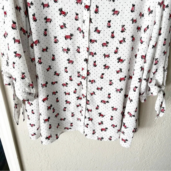 Catherine's Blouse Women's 2X Scottish Terrier Dog Print Button Down Dot 3/4 Top - Picture 4 of 9